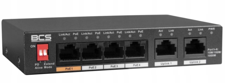 Gigabitový PoE prepínač Bcs 4x PoE 2x Uplink BCS-L-SP04G02G