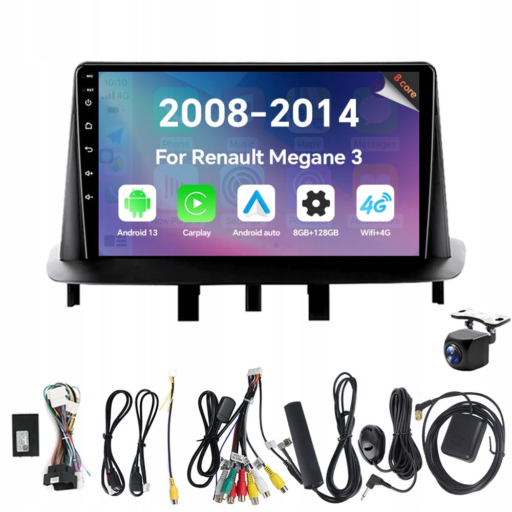 Autorádio Eunavi 2Din s Androidem 13 a Carplay pro Renault Megane 3 2008-2014