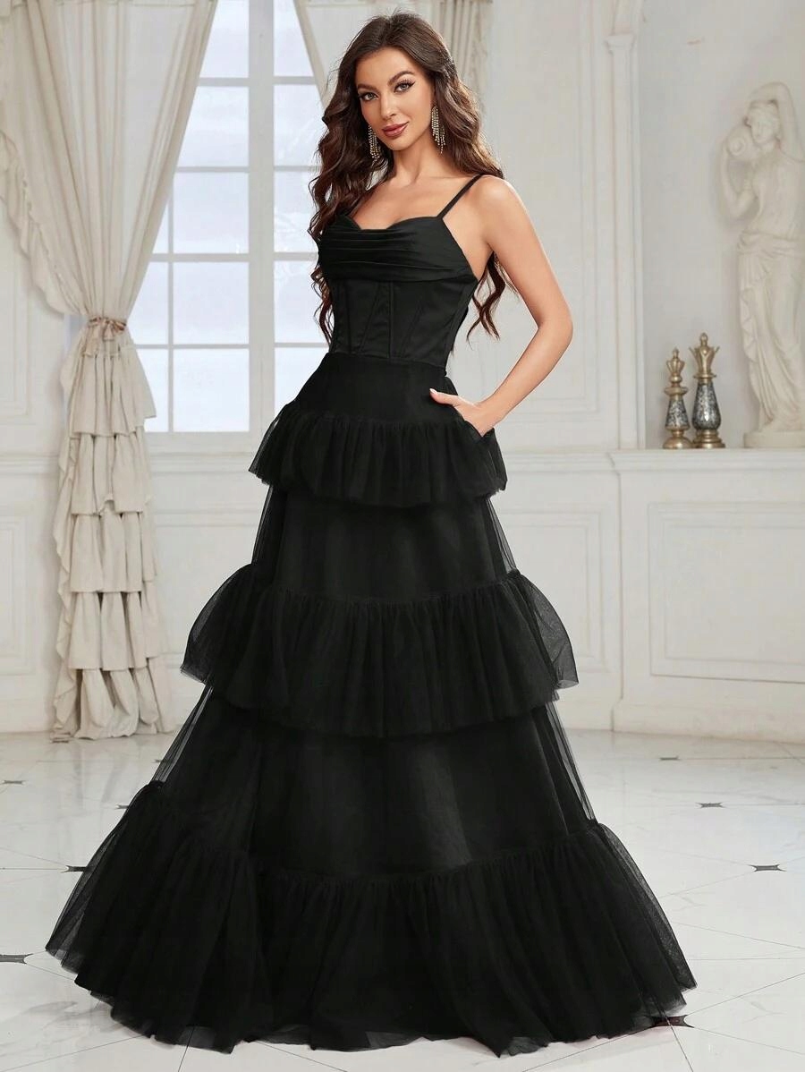 HC62204 Shein Šaty Maxi Balové Elegantní Volánky (9) L