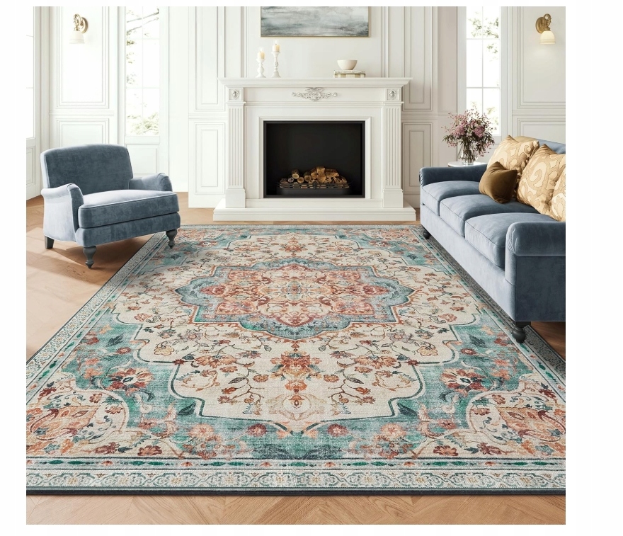 Koberec vo vintage štýle, 200 x 290 cm, modrý akvamarín Songmics