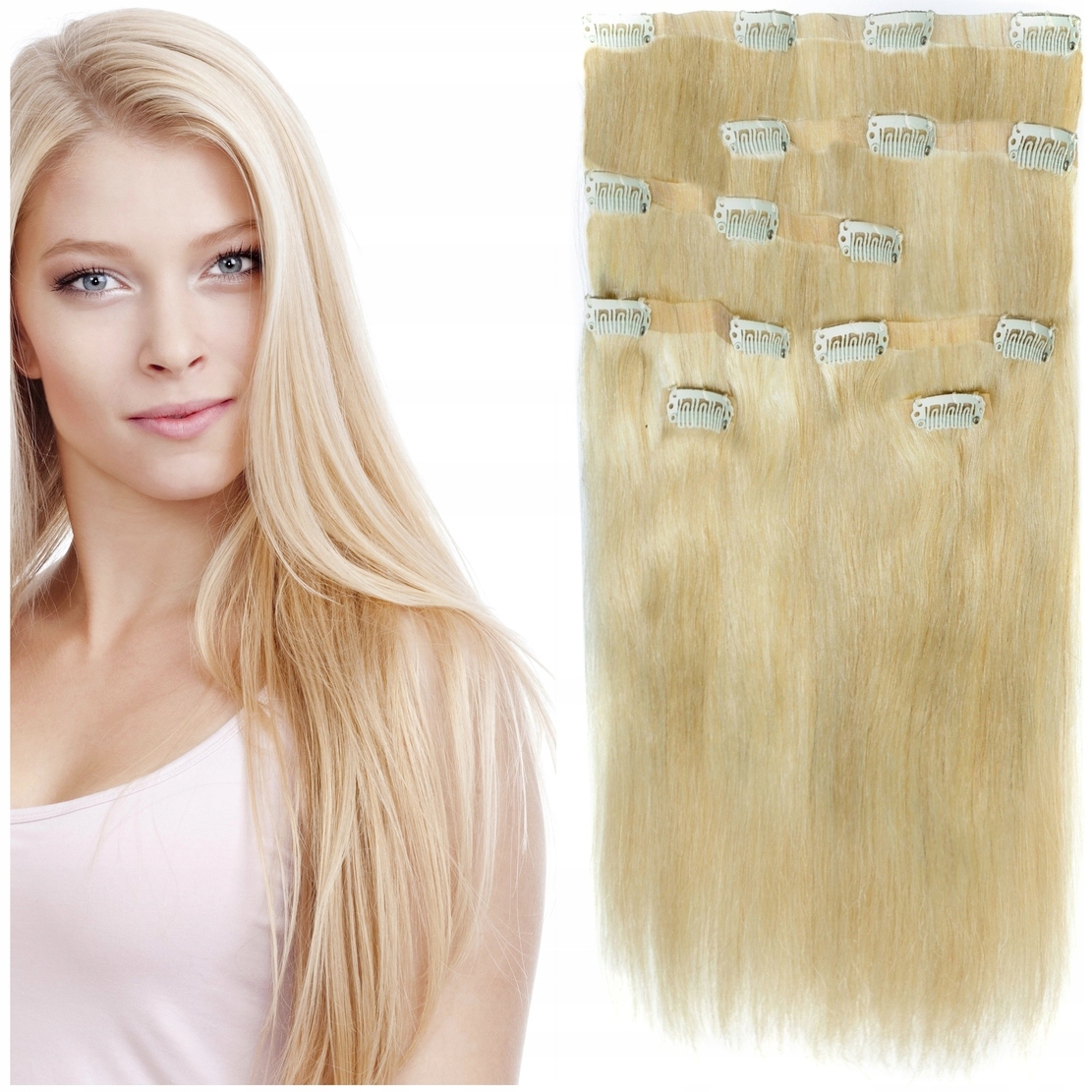 Bezešvé Clip-in Příčesek Do Vlasů Přírodní Sada 7 Pásků světle blond 22
