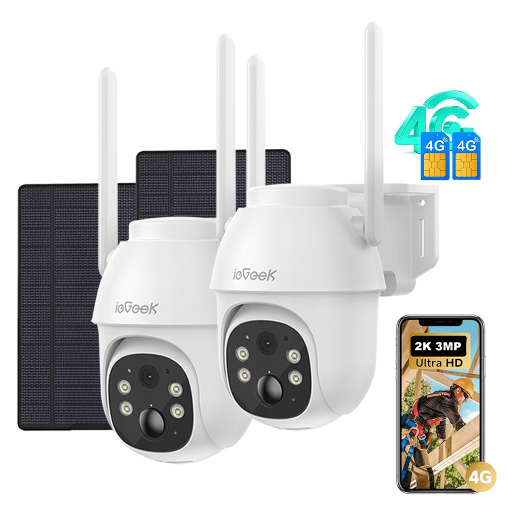 2 kusy Bezpečnostní kamera 4G Lte bezdrátová kamera s Sim kartou