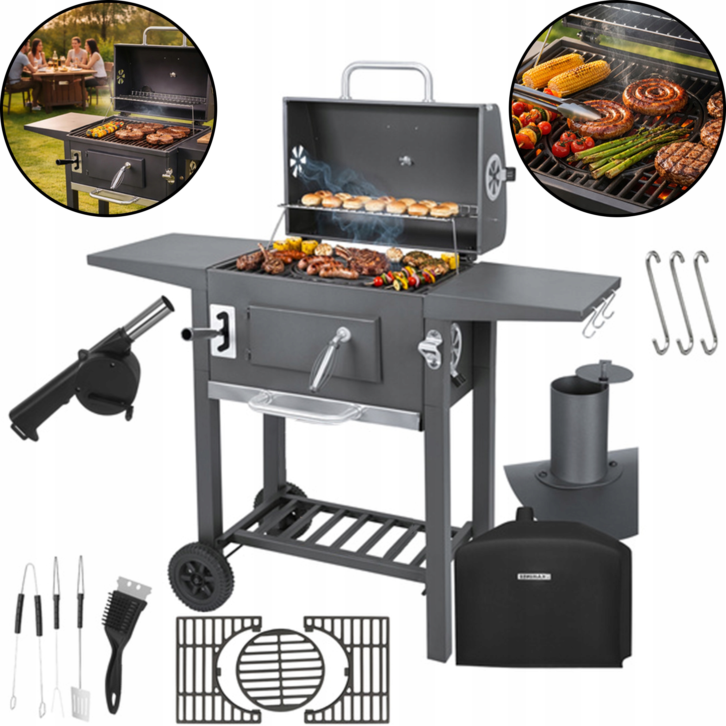 Zahradní Gril Kaminer 105x110x50 cm S Víkem Pro Zahradu A Na Terasu