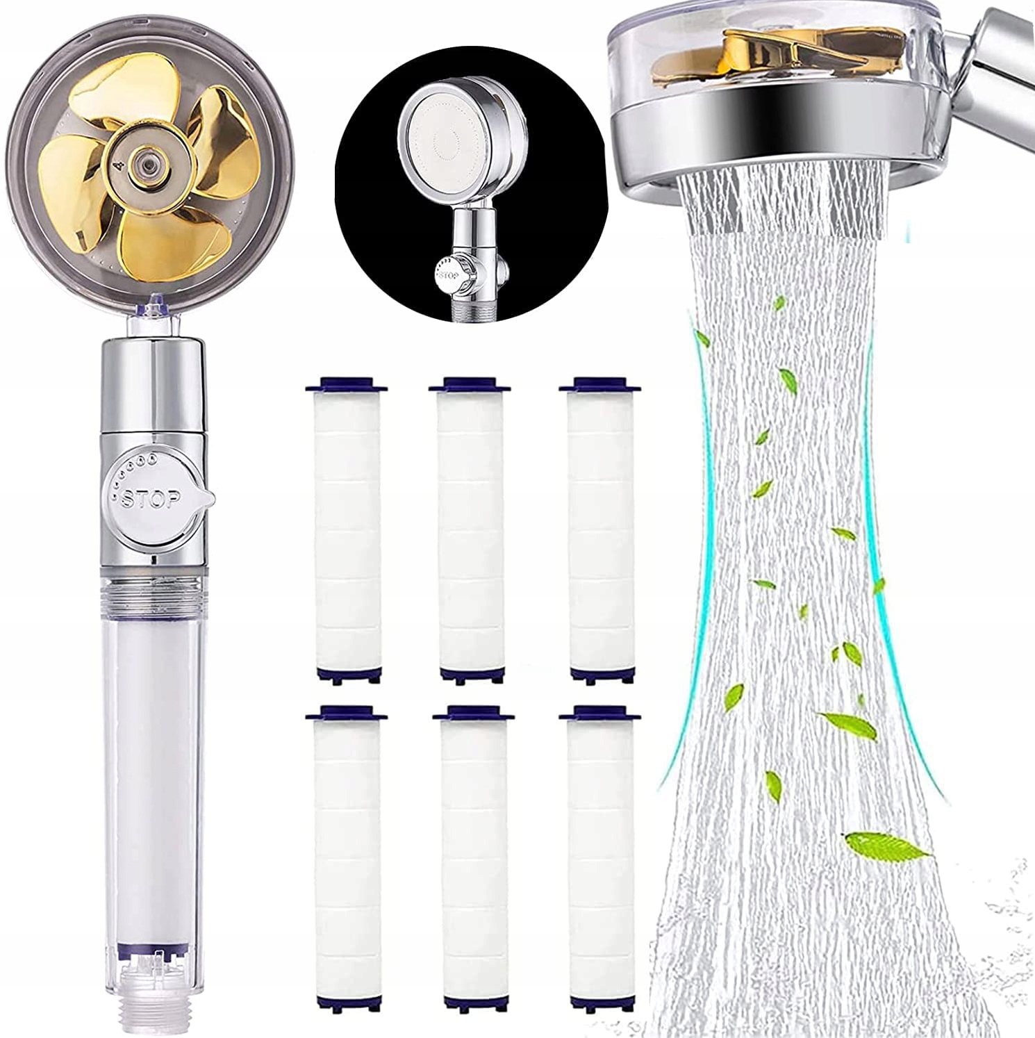 

Słuchawka Prysznicowa Turbiną WENTYLATOREM+FILTR×6