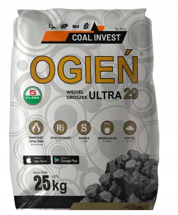 Węgiel groszek Ogień Ultra 29 Mj 40 Worków 1000 Kg
