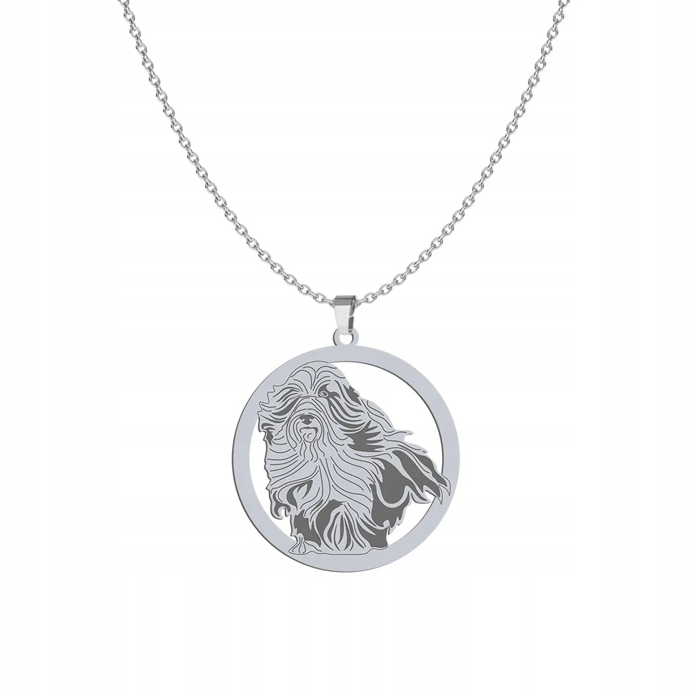 Stříbrný náhrdelník s psem plemene Bearded Collie 925 Šperky Gravírování Bonus