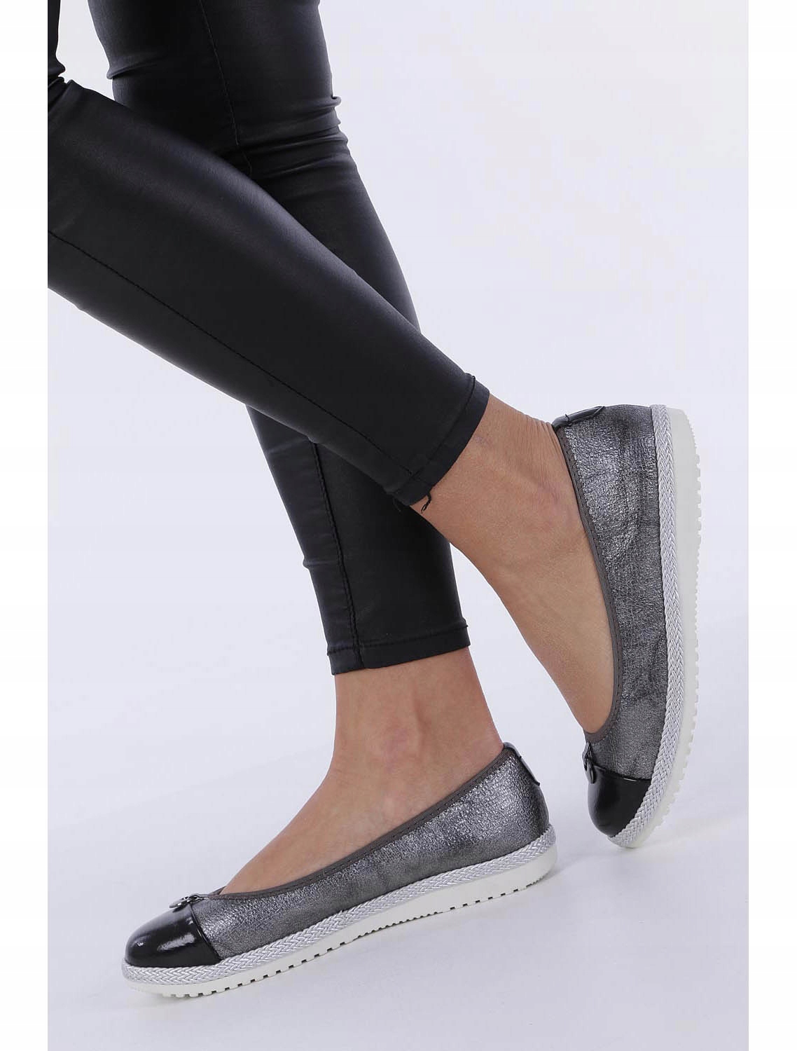 BALERINY ESPADRYLE WKŁADKA SKÓRA METALICZNE NEW 37 Wzór dominujący bez wzoru