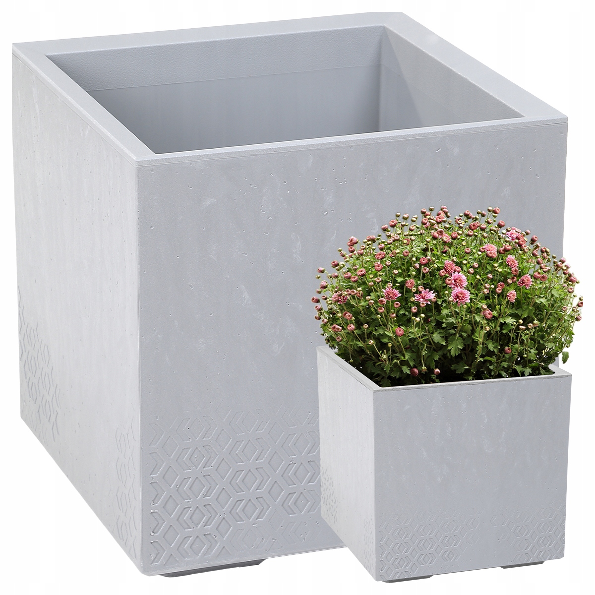 Kwietnik Donica Skrzynia Doniczka Misa Taras Ogród Jasny Szary 40x40x40cm