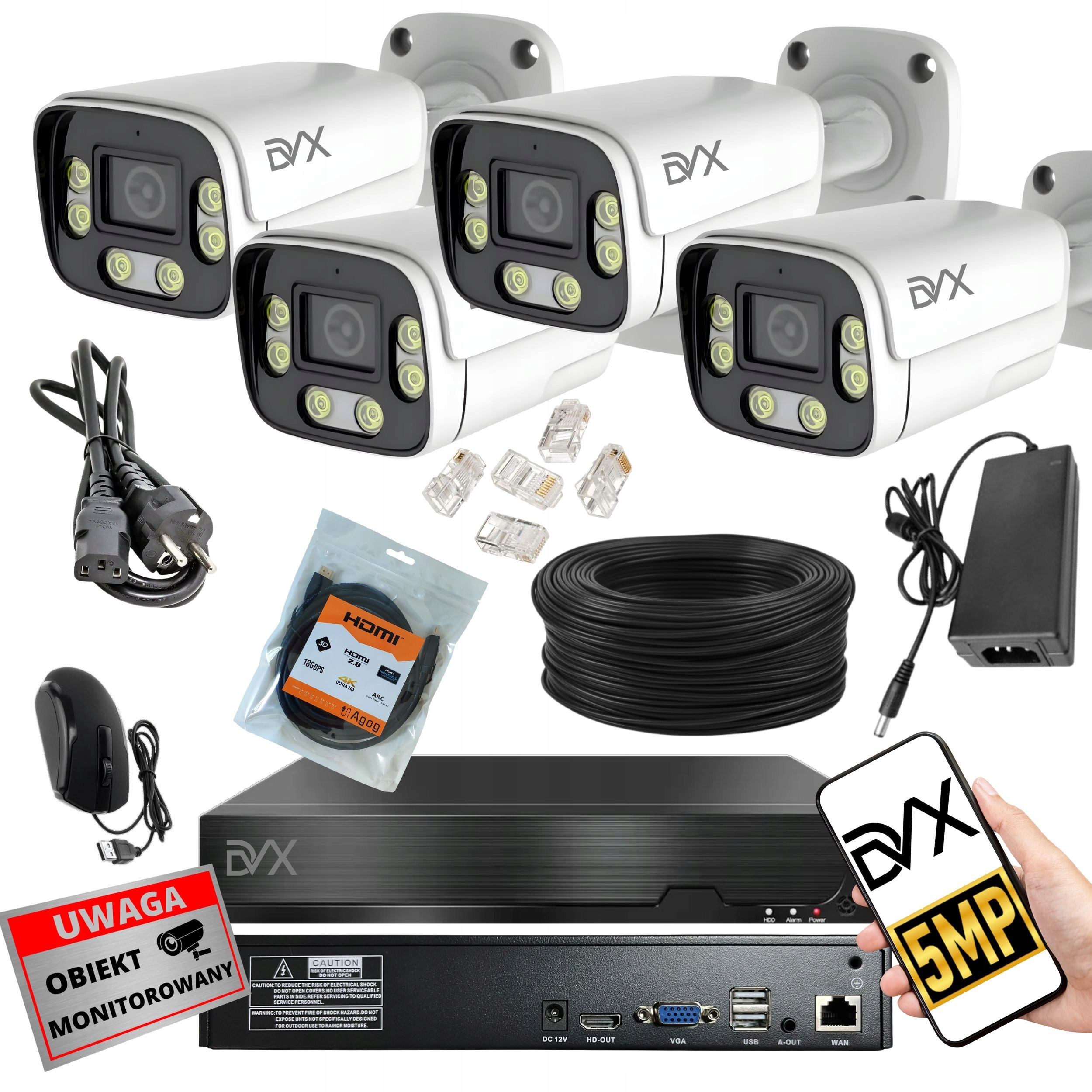 Sada Kamier x4 PT5L Monitorovanie Ip Poe 5MPX 4K Uhd Rekordér P10CHWIF Nvr