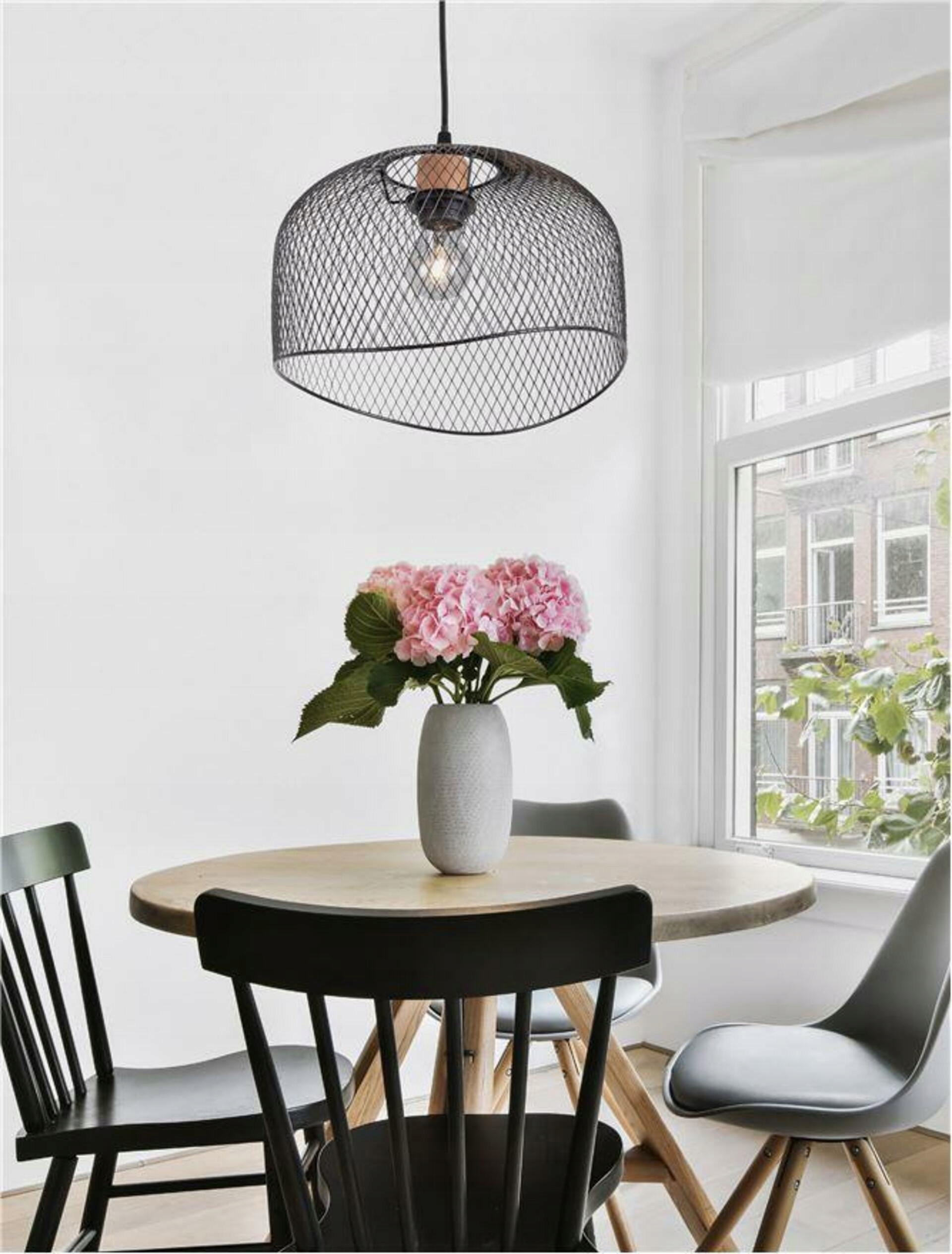 Nova Luce závesné svietidlo Lyron matný čierny kov prírodné drevo E27 1x12W 2