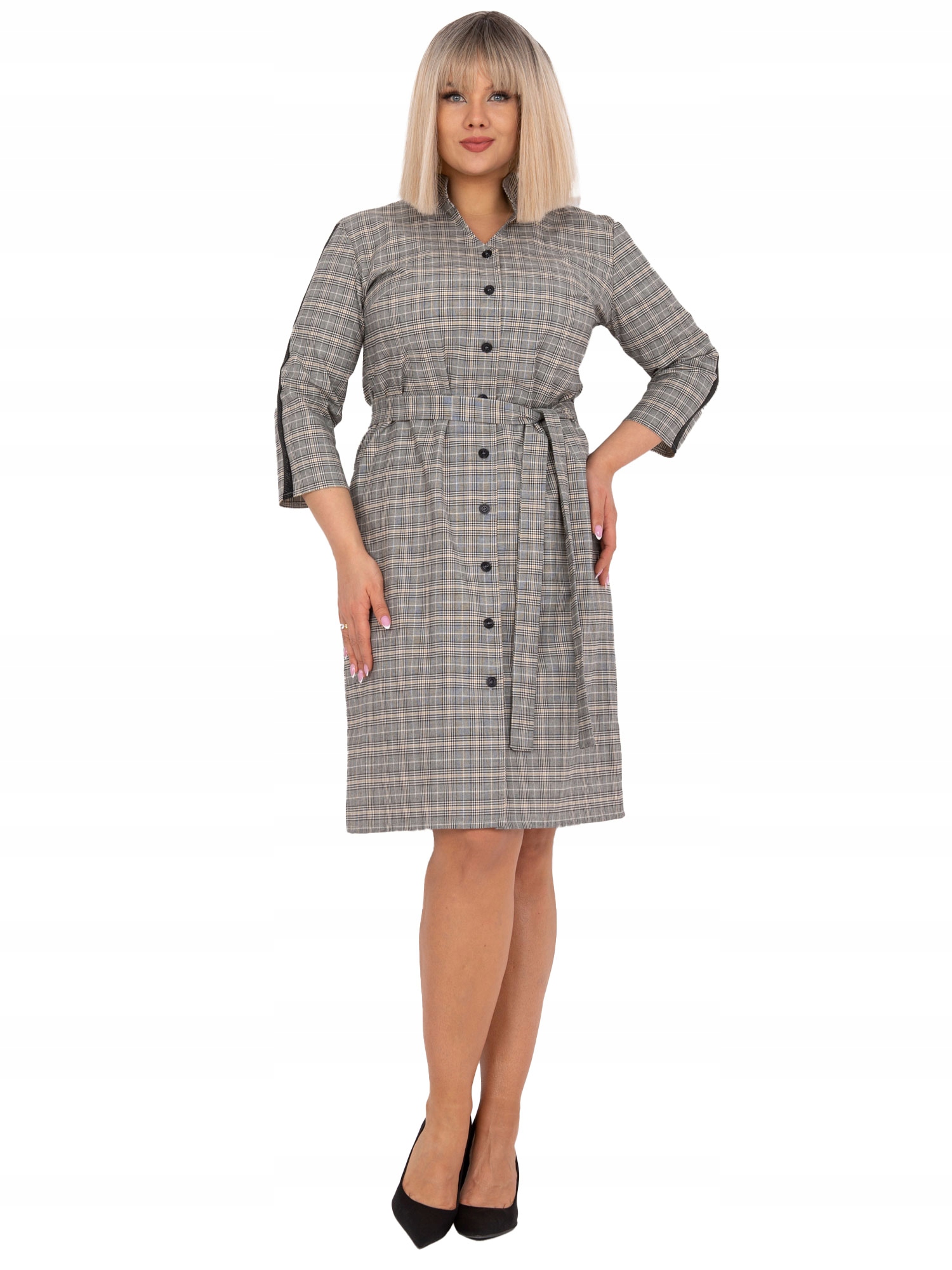 

Koszulowa Sukienka damska plus size w kratę - 44