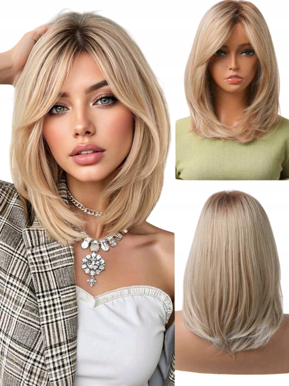 Peruka Damska blond ombre refleksy włosy jak naturalne czepek