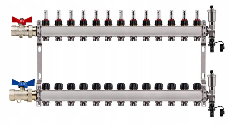 Rozdělovač Pro Podlahovku 13 Nerezových Okruhů Jednoduchý Poniklovaný Ventil