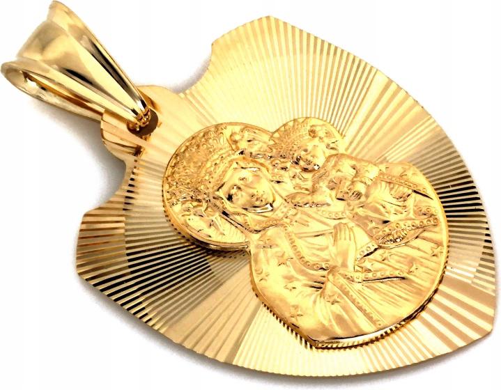 Zlatý medailonek 585 ve tvaru štítu Matka Boží – přívěsek křest 14k