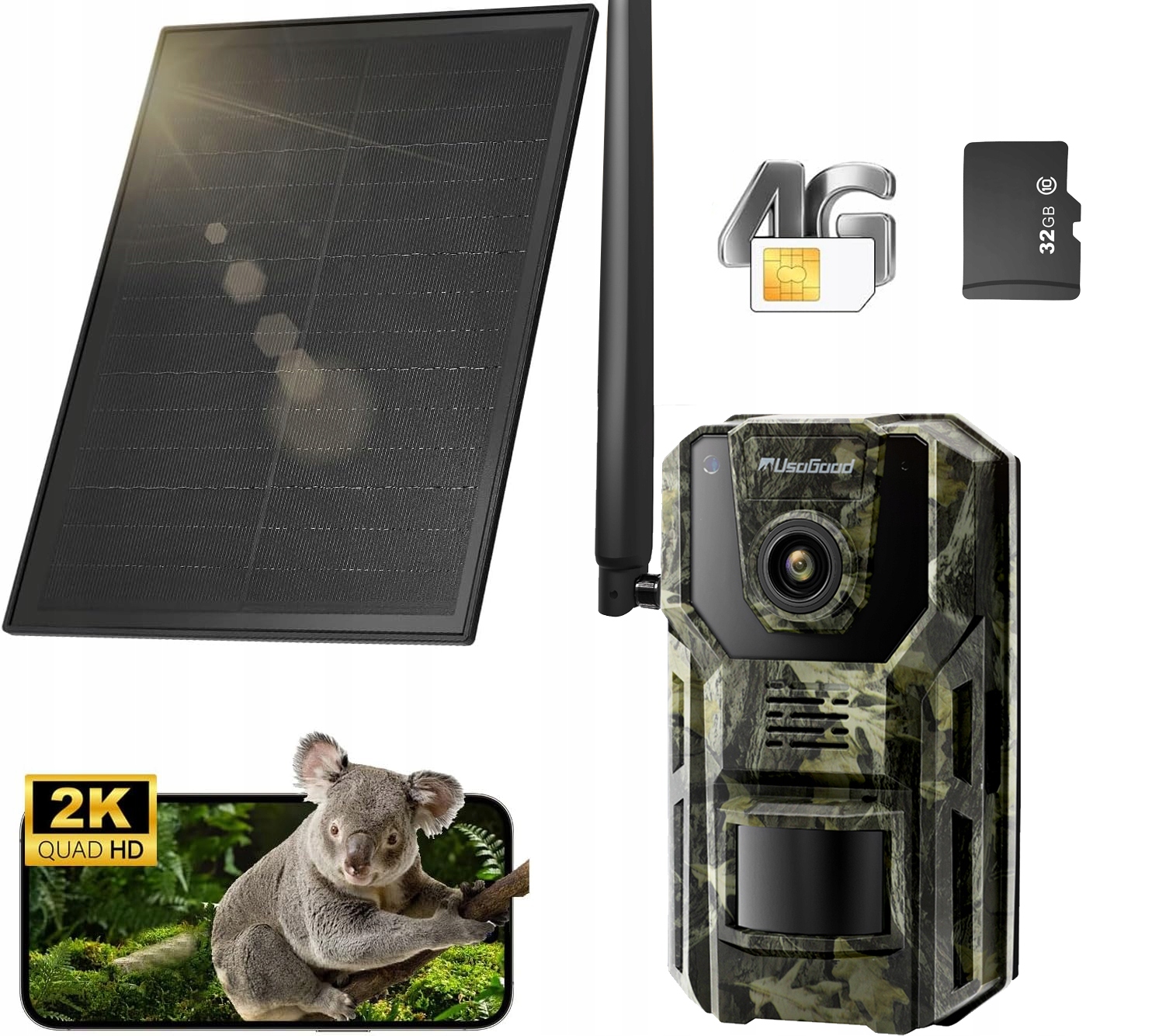 Fotopułapka 3MP Fhd Gsm Sim Kamera Leśna Solar Podgląd obraz na żywo Ir Gps