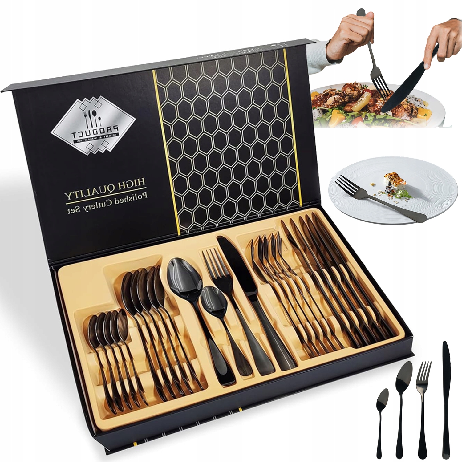 Příbory Sada 24 Kusů Příborů Pro 6 Osob Nerezová Ocel Krabička