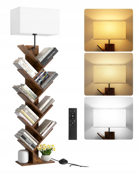 Regál strom Led 9 políc lampa diaľkový ovládač časovač loft drevo