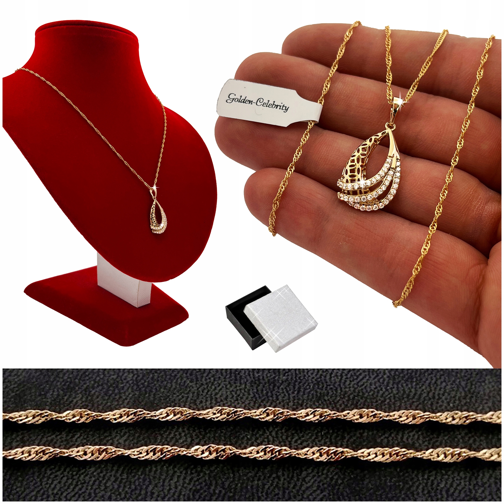 Pozlacený Řetízek Singapur 55 CM Přívěsek Řecký Vzor Se Zirkony 18K