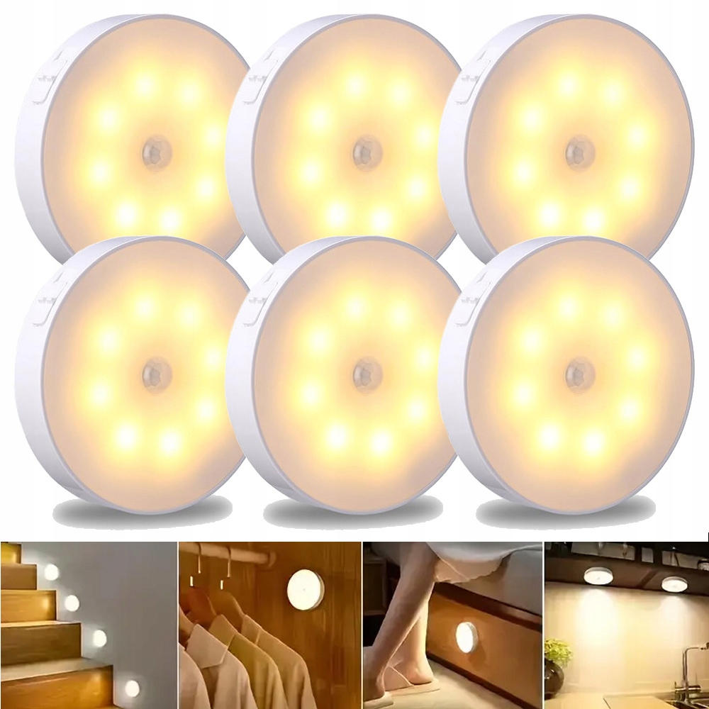 Bezdrátové Led Světlo Senzor Pohybu Magnet Nástěnné Svítidlo 3 Režimy 6000K 6 Ks