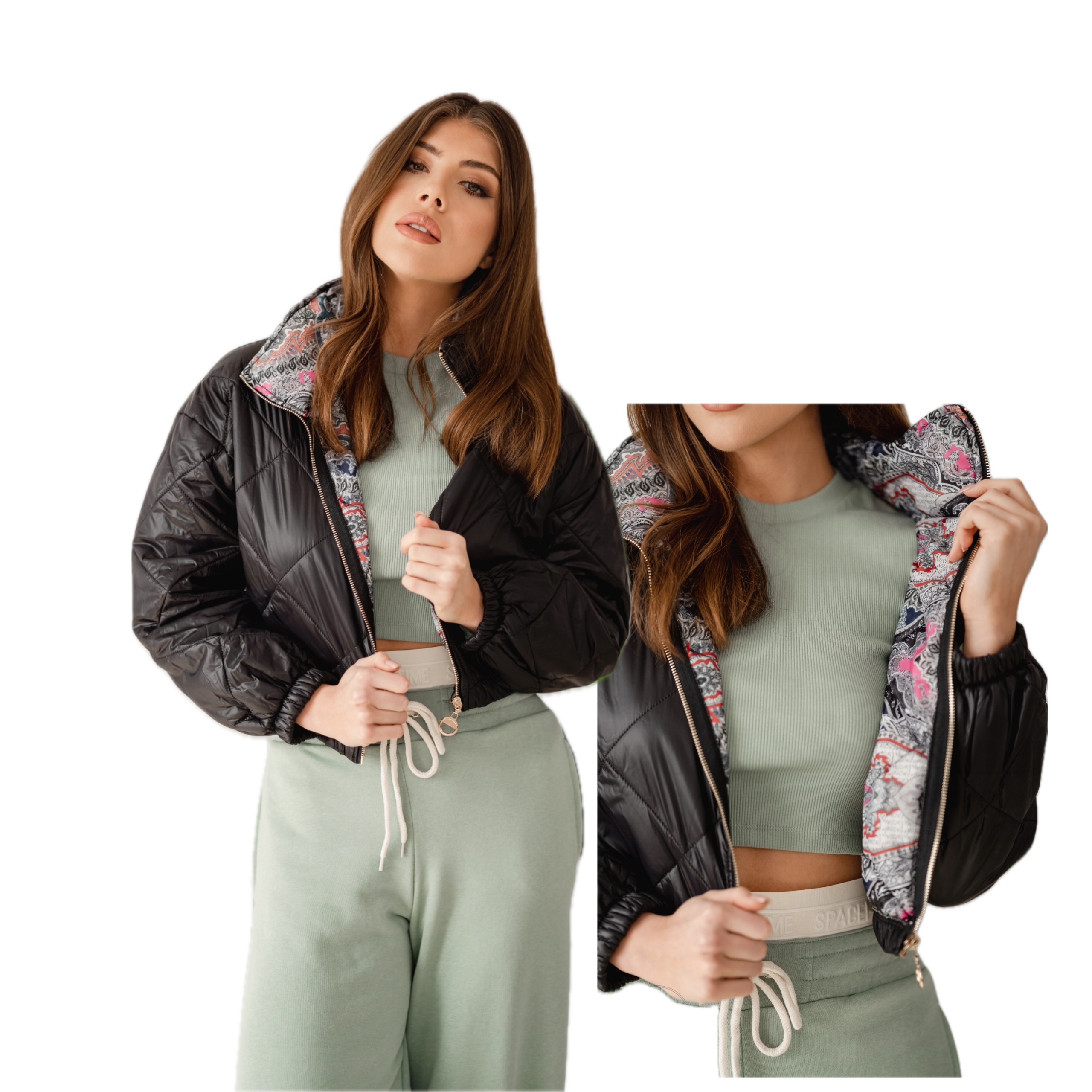 Dámská prošívaná bunda bomber černá krátká vel univerzální Xs, S, M