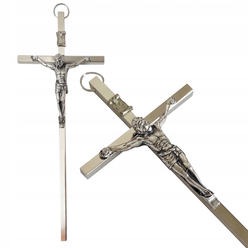 

Krzyż Metalowy Srebrny Wiszący Na Ścianę 18 CM