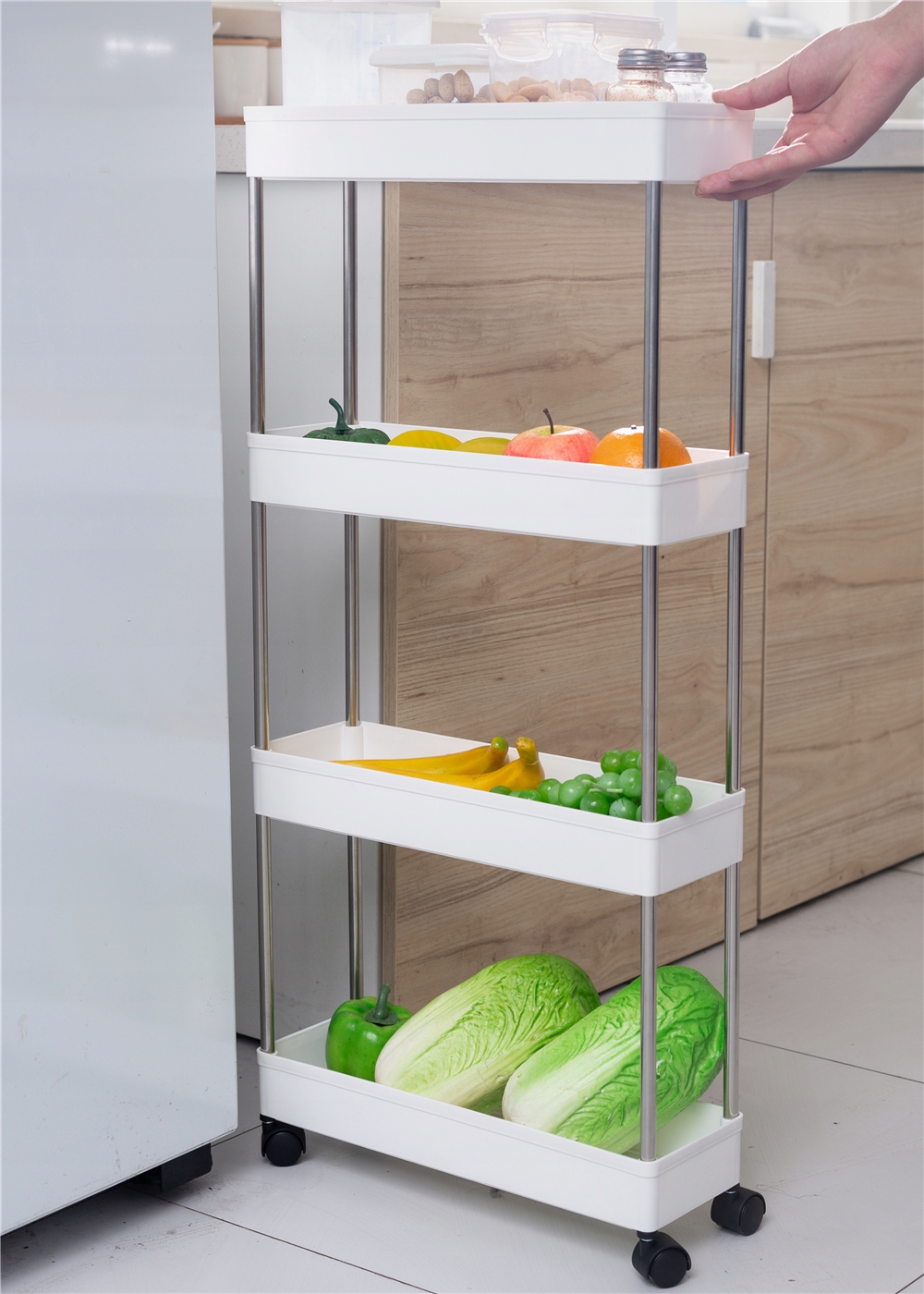 MOBILNA SZAFKA REGAŁ NA KÓŁKACH KUCHENNA 4 półki Cechy dodatkowe kółka