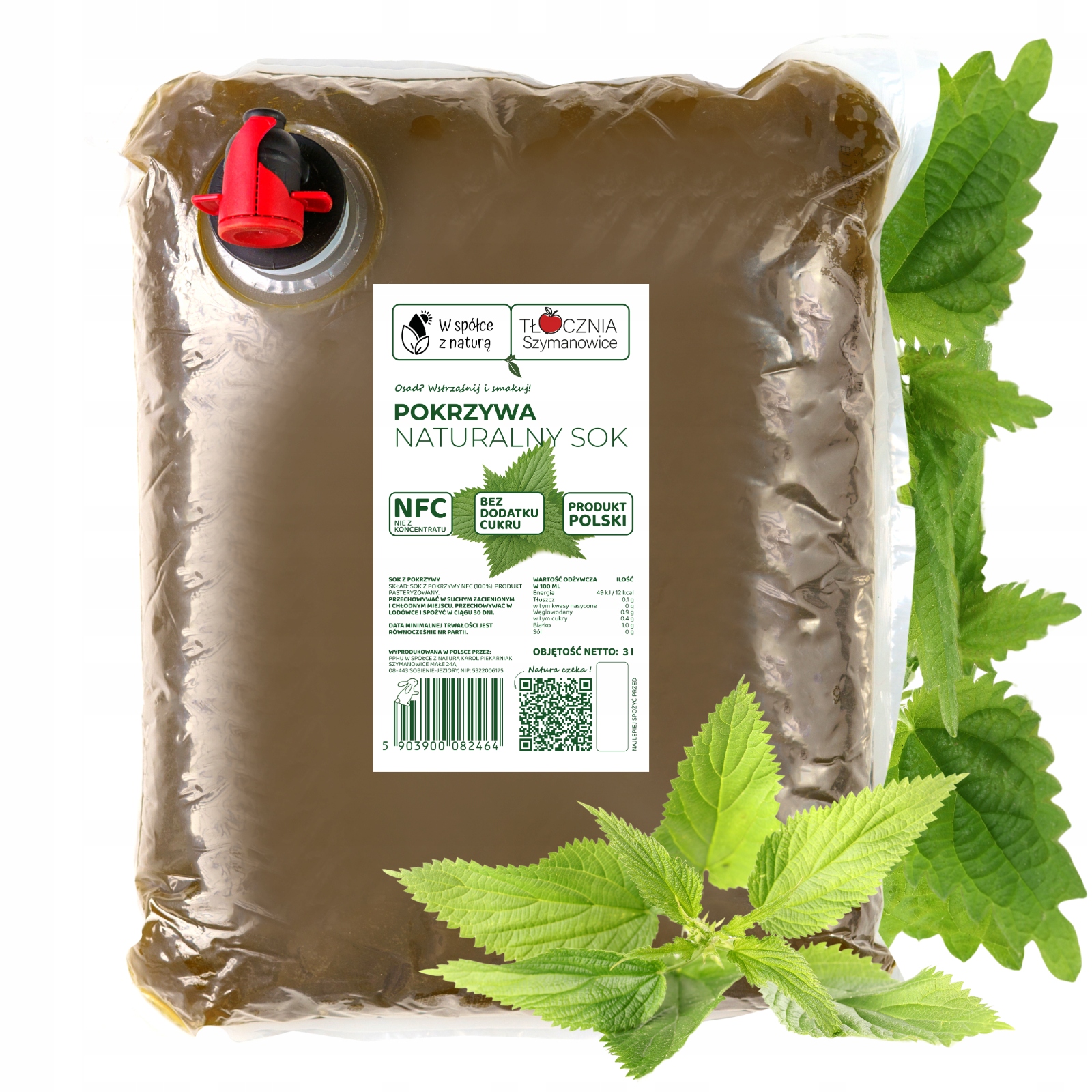 Sok pokrzywa z Pokrzywy tłoczony naturalny 100% 3l