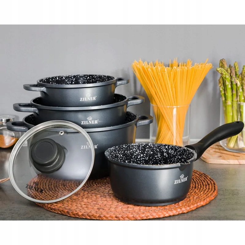 MARMUROWE CUDO! ZESTAW GARNKÓW ZILNER - Garnki, Rondel, Kulinarna Magia! Marka Zilner