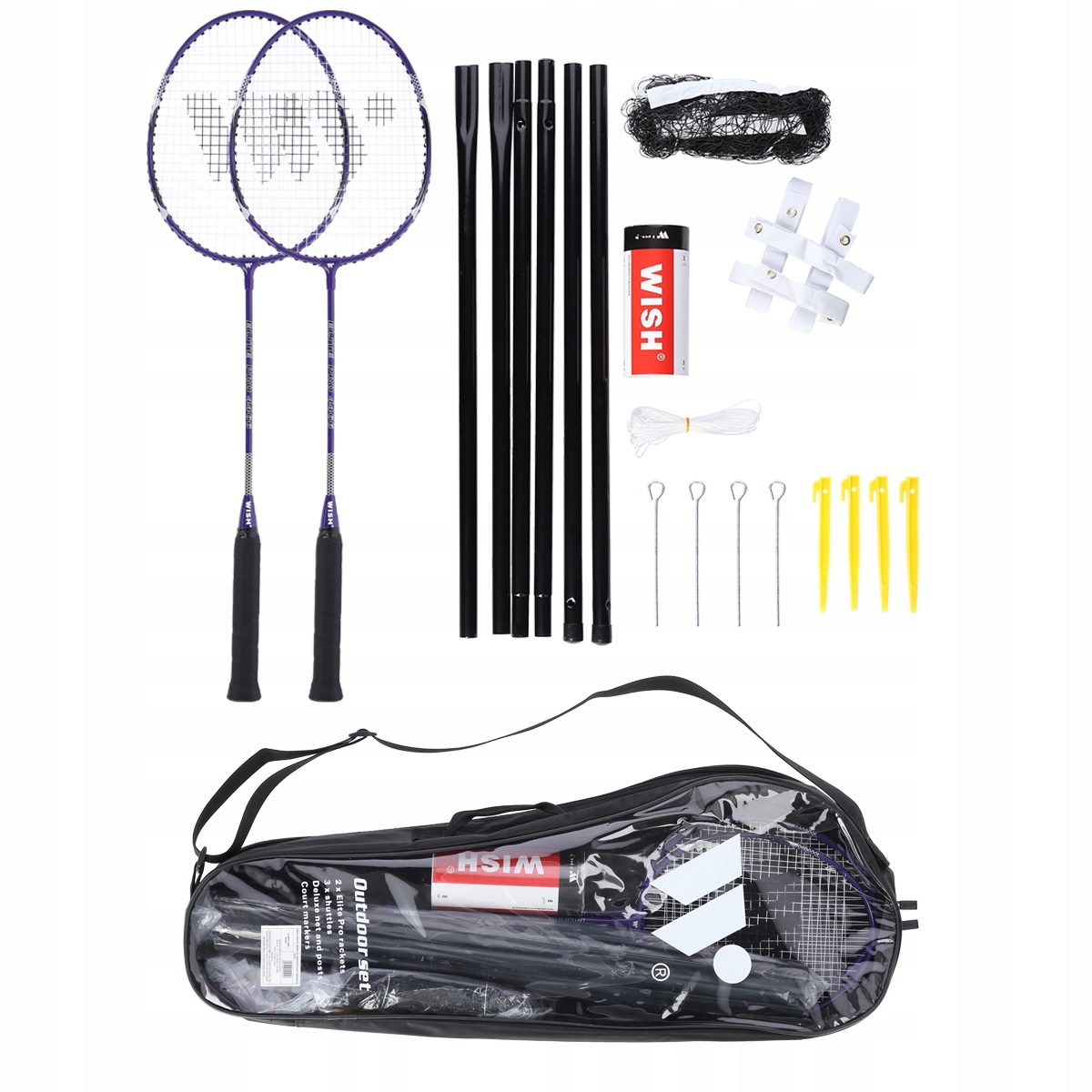 Wish 4466 Sada 2 badmintonových raket Žlutá Míčky 3ks síťka linky