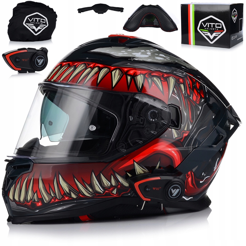 Motocyklová Prilba Vito Presto Monster Integrálna Interkom Clona