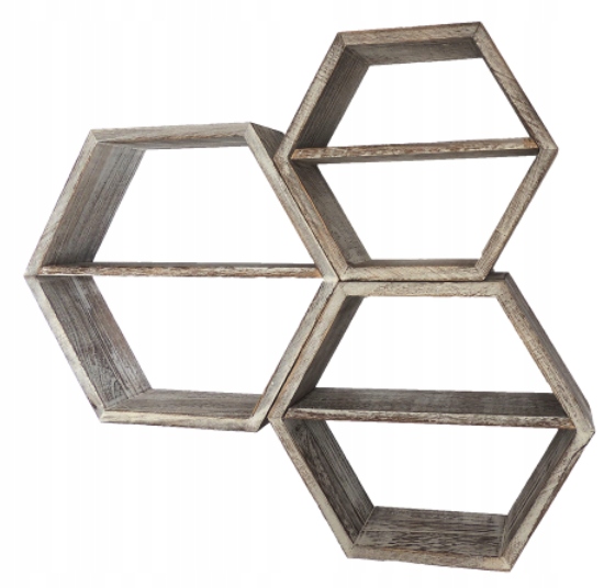 ZESTAW 3 SZT RUSTYKALNA PÓŁKA SZEŚCIOKĄTNA ŚCIENNA