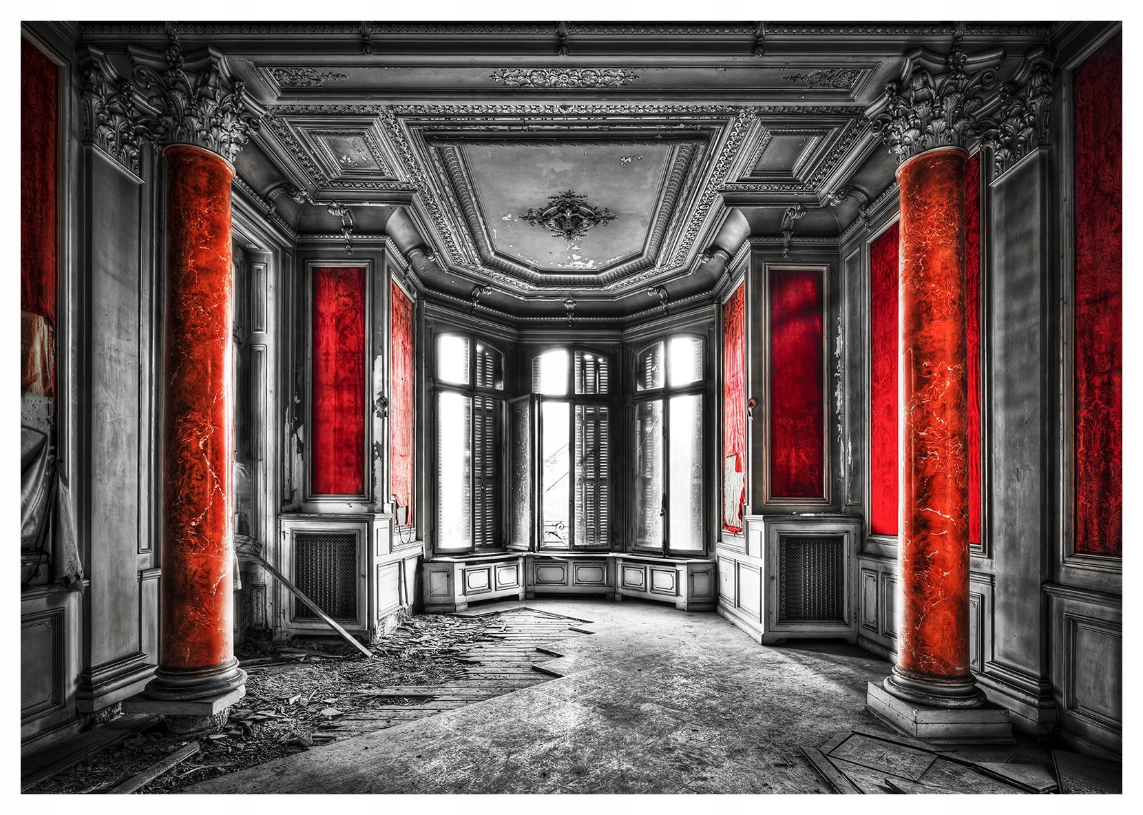 Vliesová fototapeta Sloupky červený samet a ruiny 312x219 lepidlo