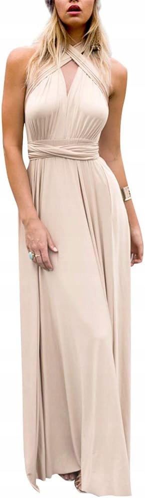 Dámské Šaty Maxi Večerní Elegantní Bez Rukávů Béžová Plisovaná S
