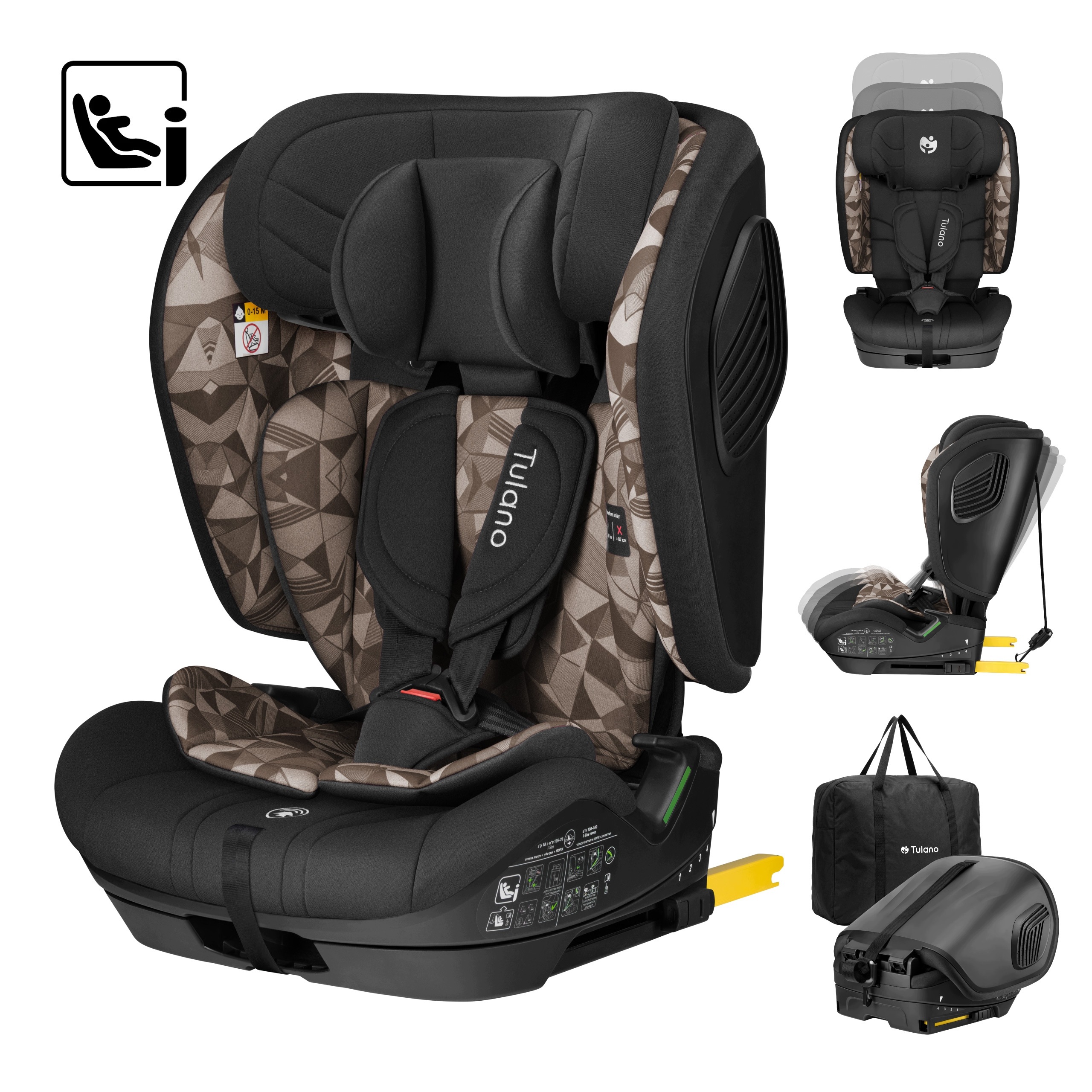 Fotelik samochodowy 9-36kg Isofix Tulano i-Size 76-150cm Składany beż Taupe