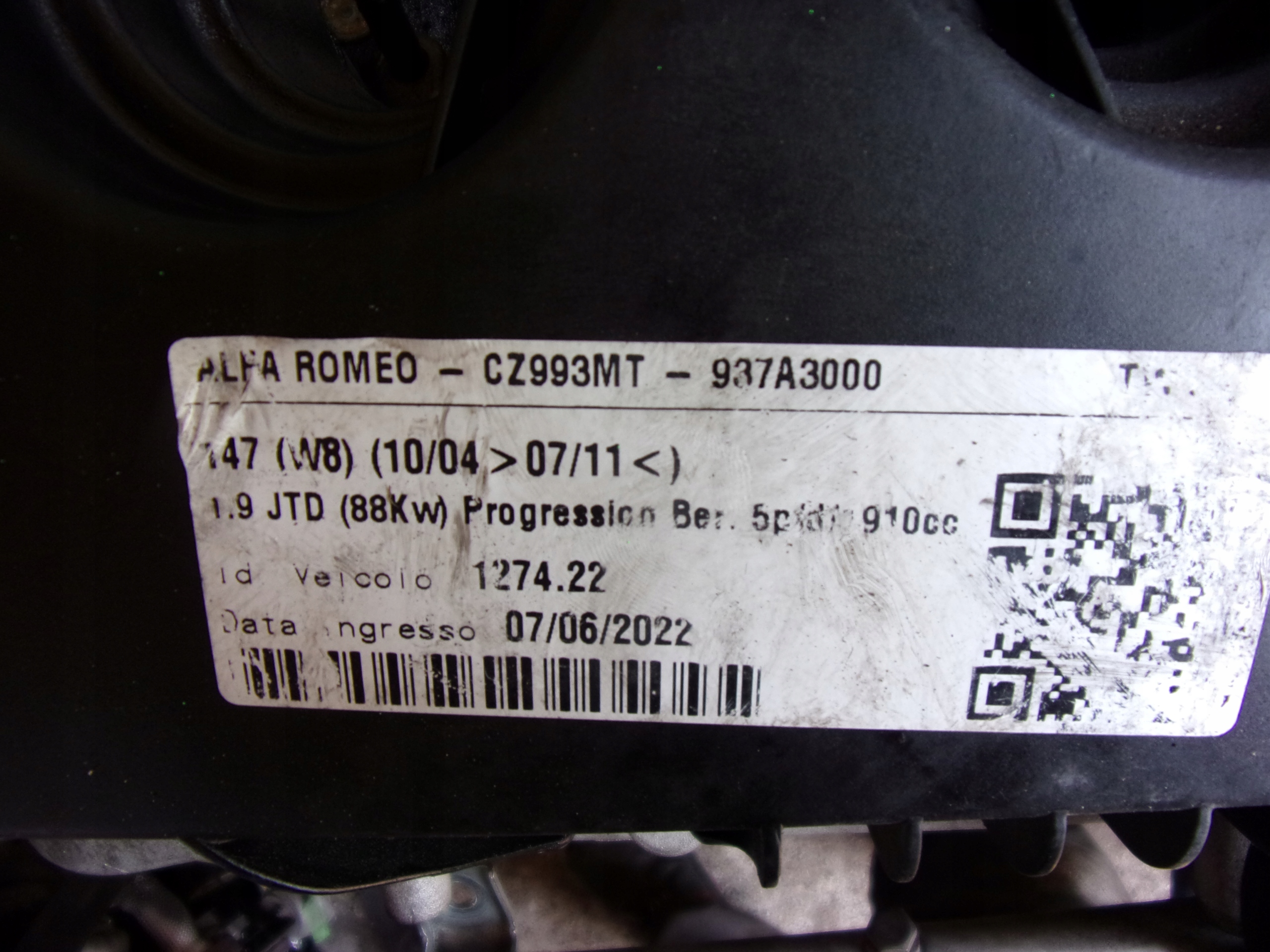 ALFA ROMEO 147 156 1.9 Двигатель 937A3000