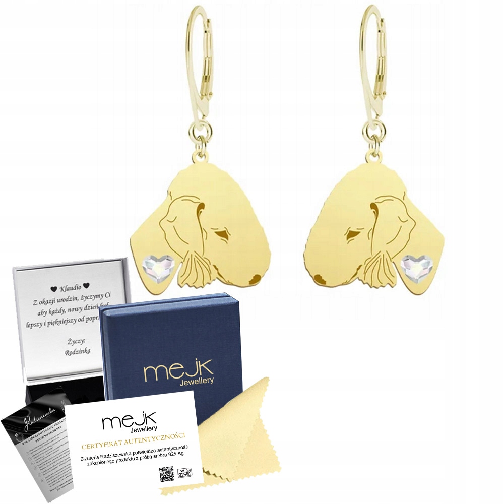 Náušnice Zlaté s Bedlington Terrier 925 bigiel Dárek Gravírování Bonus