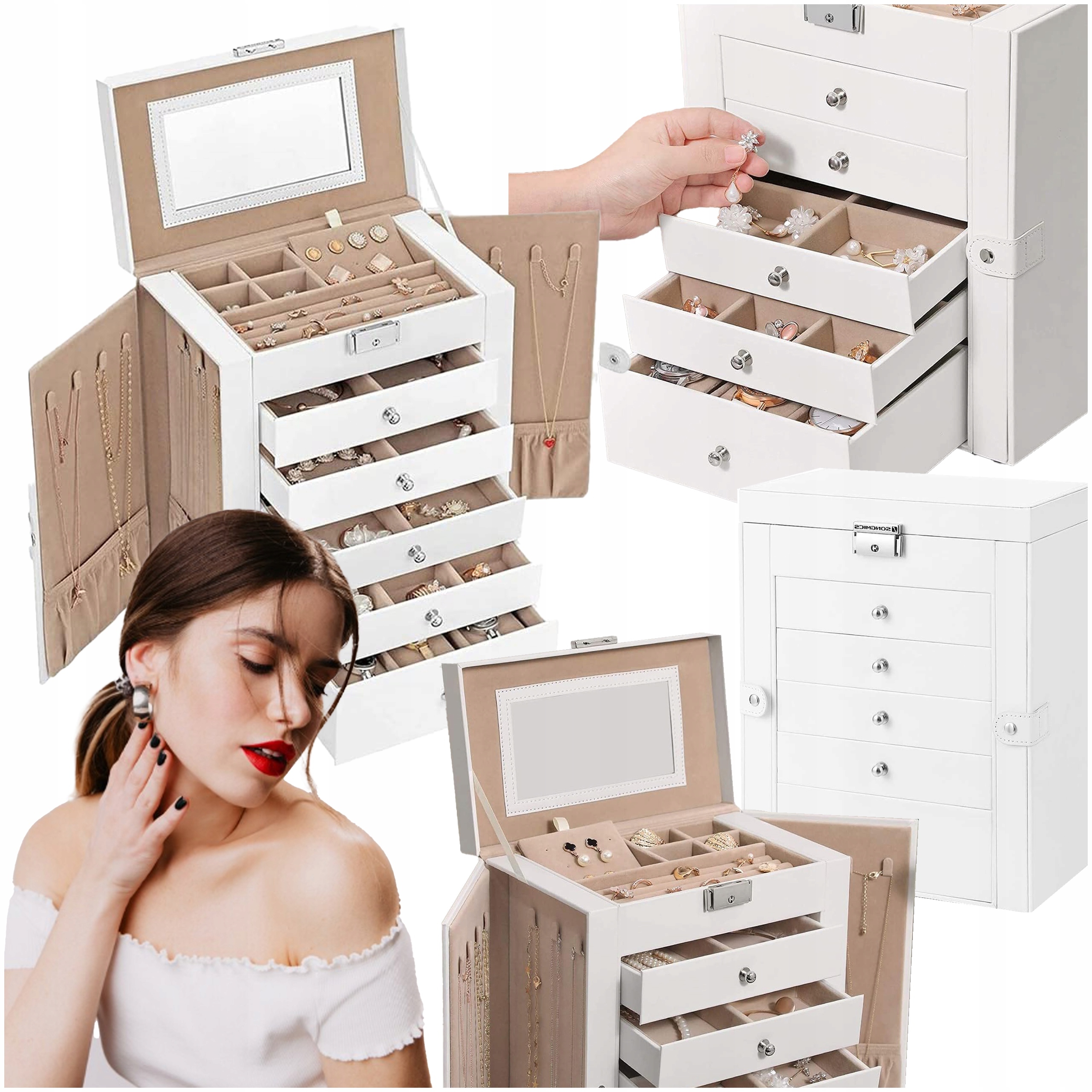 Krabička na šperky Organizér Kazeta Kufřík na prsteny náušnice