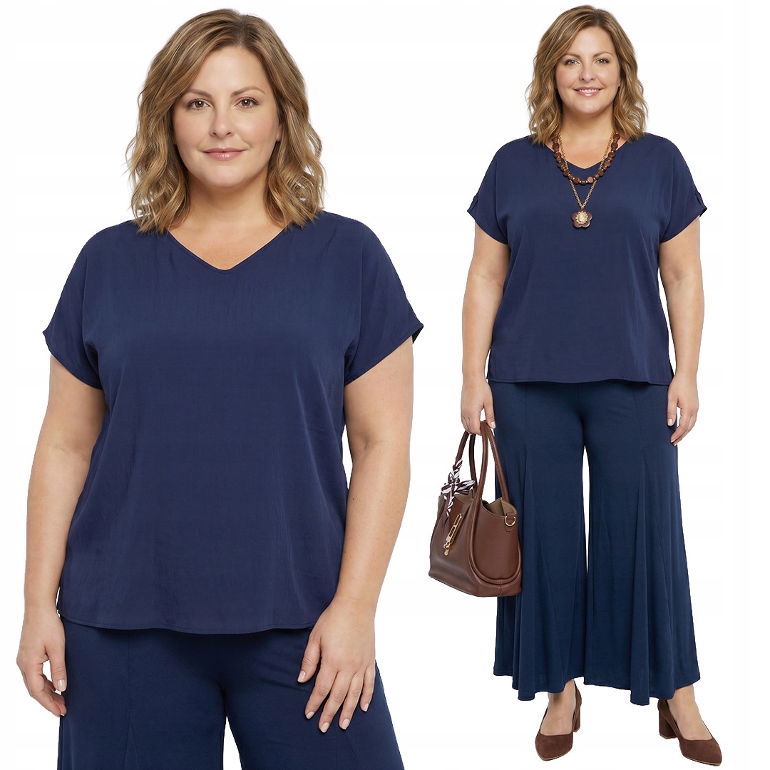 Tmavě modrá halenka s výstřihem "V" plus size velikost 54