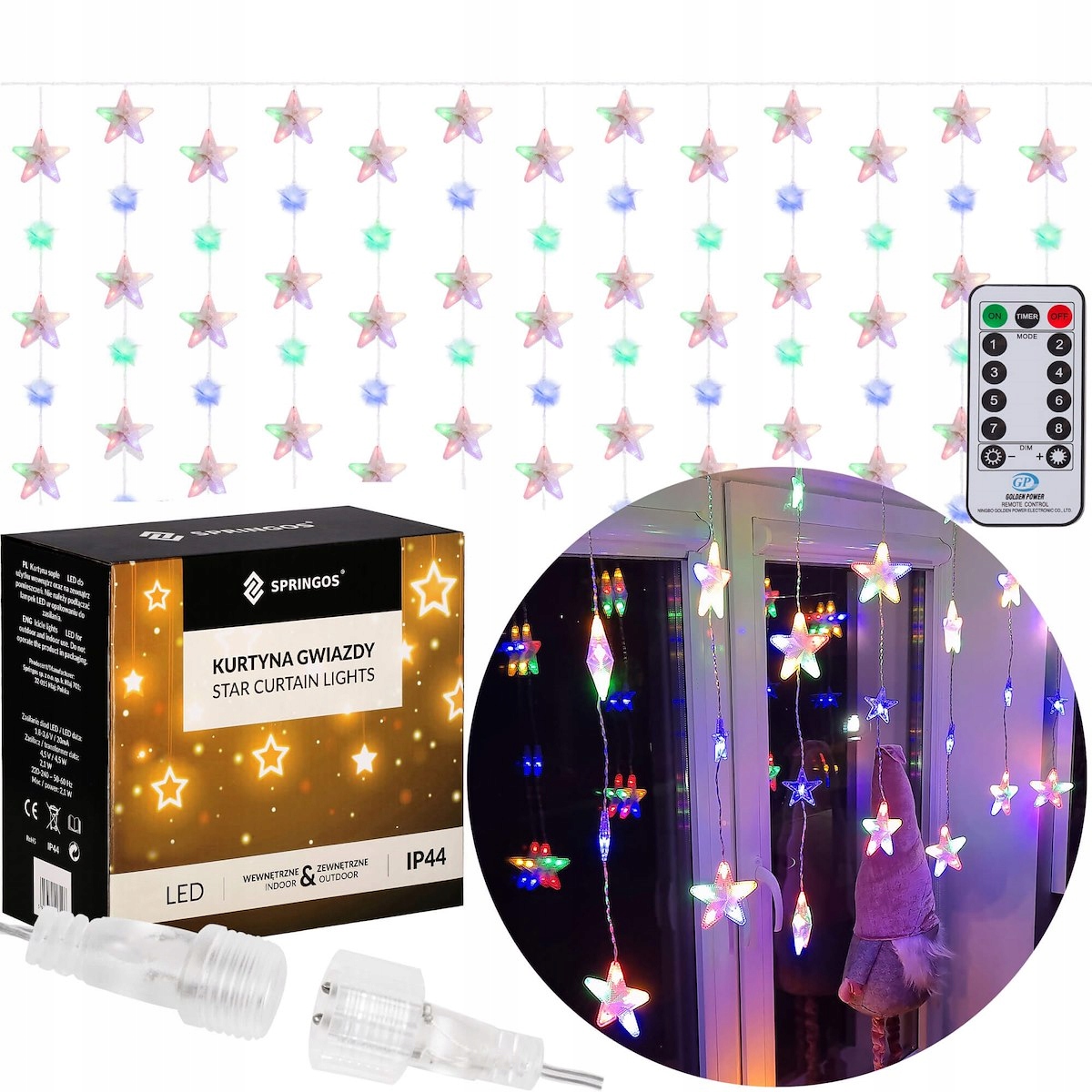 KURTYNA ŚWIETLNA GWIAZDKI 136LED PILOT MULTI SOPLE