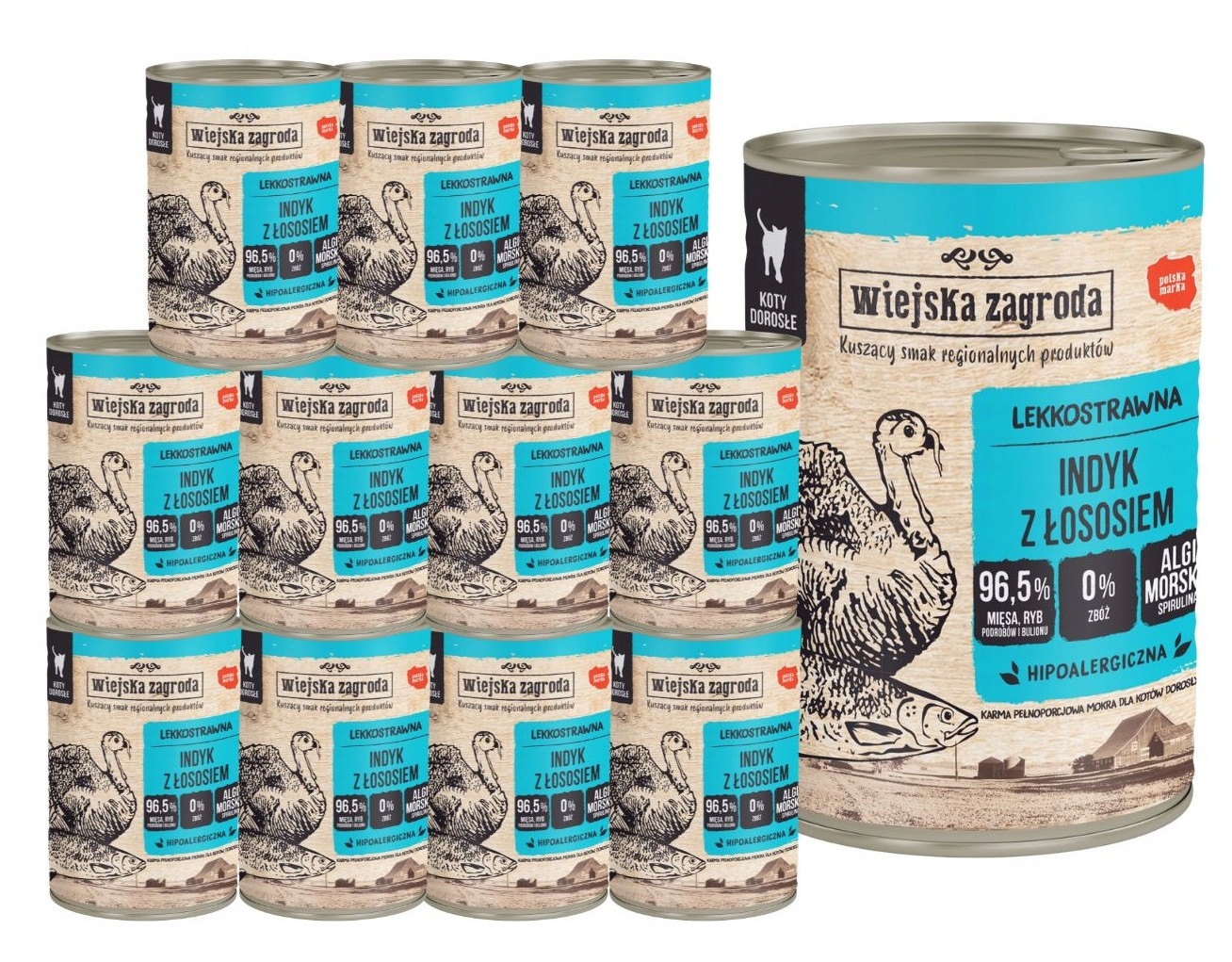 Levně Wiejska Zagroda Krmivo mokré pro kočky Krůta s lososem 12x400 g