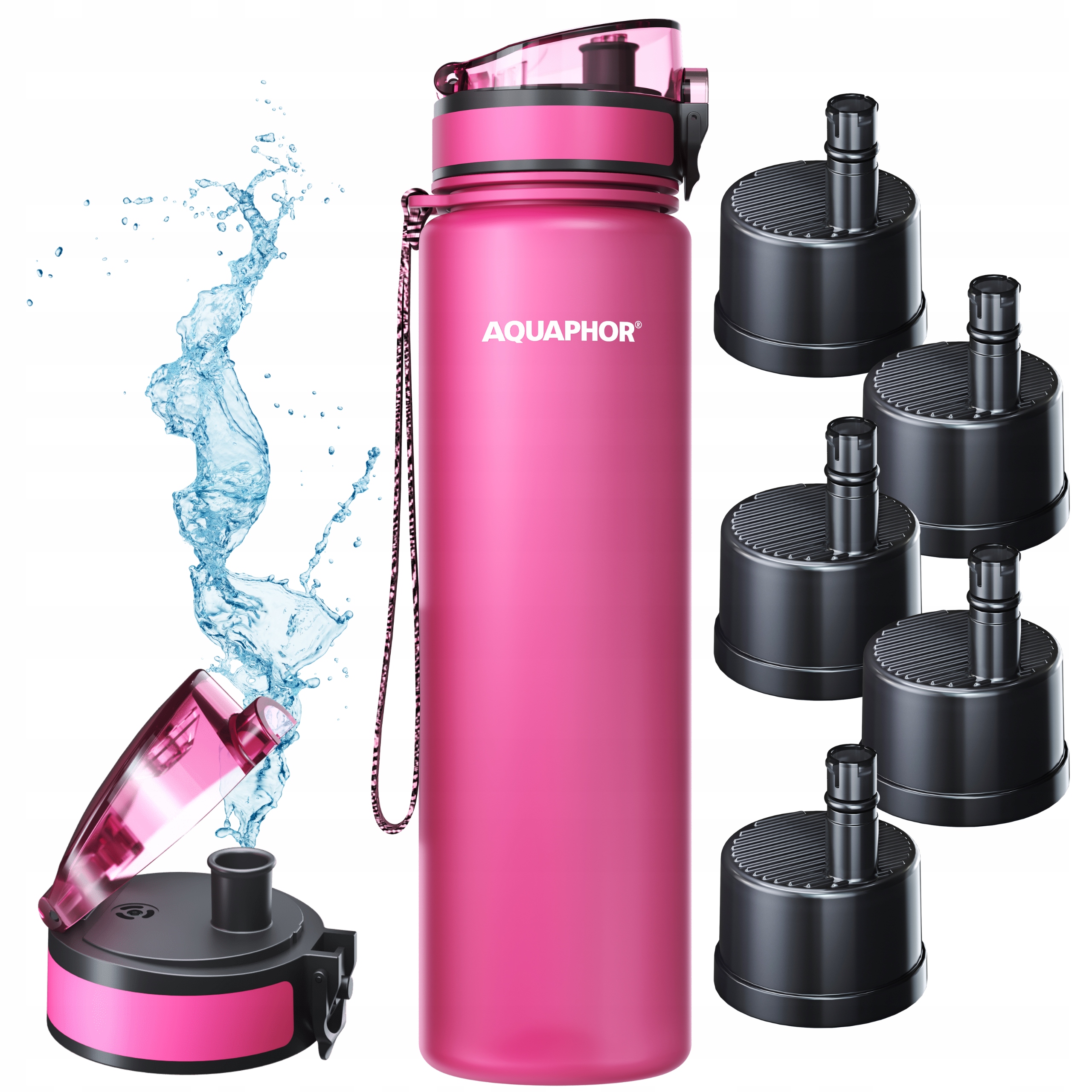 Filtrační láhev Aquaphor City 1L Růžová na vodu, 5 filtračních vložek