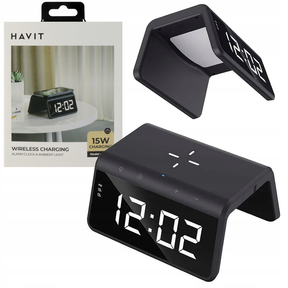 Havit Indukční bezdrátová nabíječka 15W pro telefon Budík Lampička