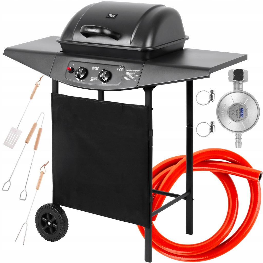 Zahradní Plynový Gril S Víkem 2 Hořáky 5 kW Grilovací Set Reduktor