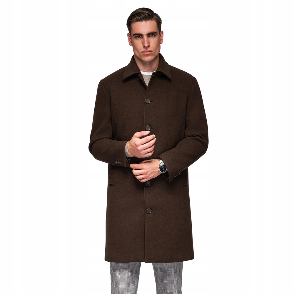 Elegantní pánský jednořadý kabát klasické hnědé barvy V4 OM-COWC-0135 XL