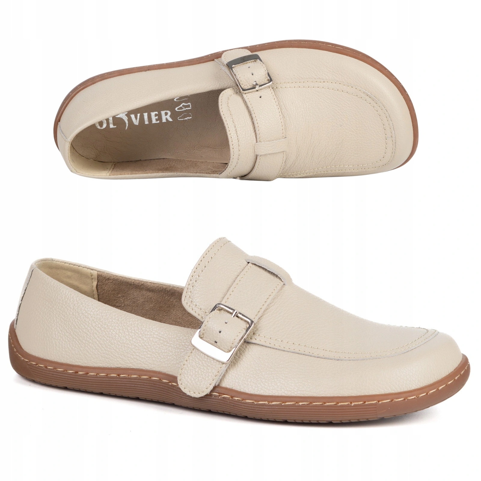 Dámské kožené barefoot boty Olivier Anna spona béžová 38