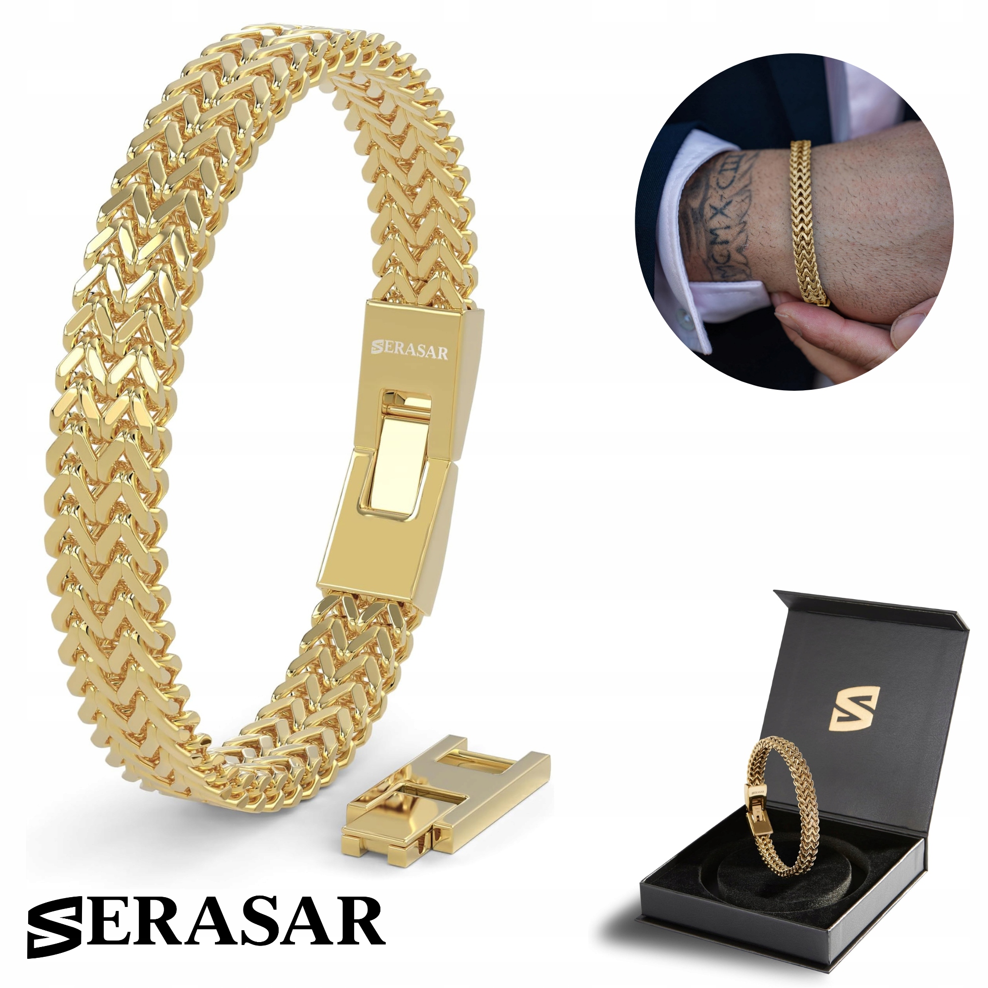 Pánský náramek z nerezové oceli Serasar [Franco] Zlatý 17cm