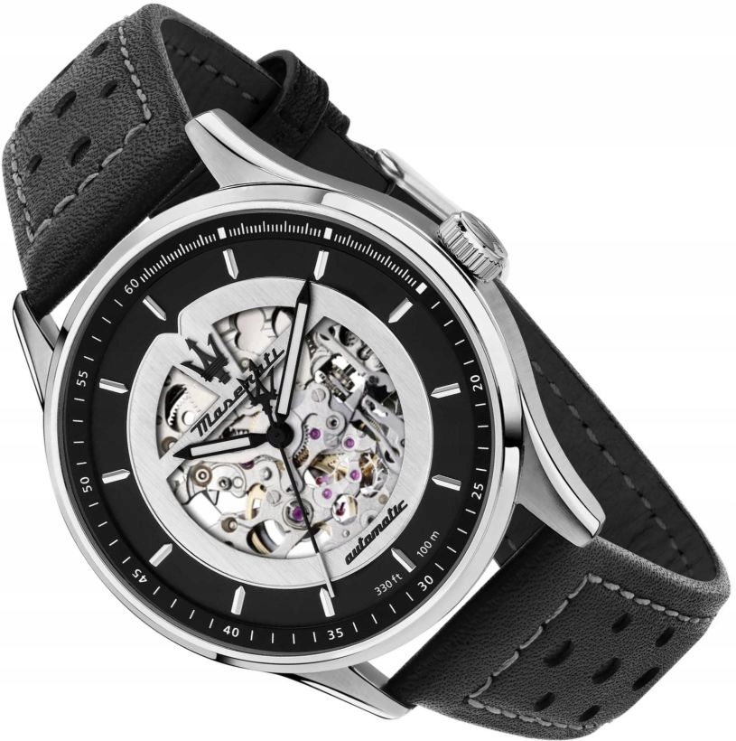 Automatyczny Zegarek Męski Maserati R8821124004 Skelton Czarny Pasek Ø42mm
