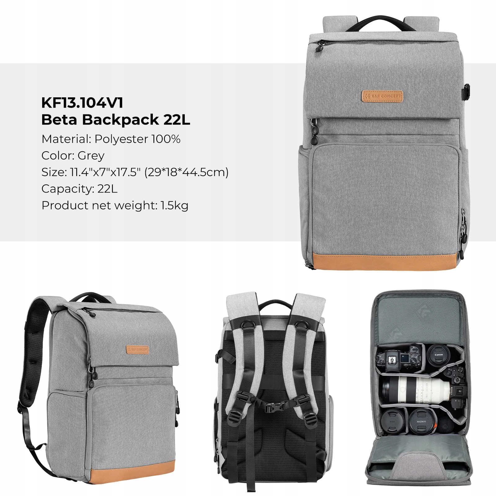 K&F CONCEPT Plecak Fotograficzny 22L Duża Pojemność Laptop 15,6 Cala — miniatura 8
