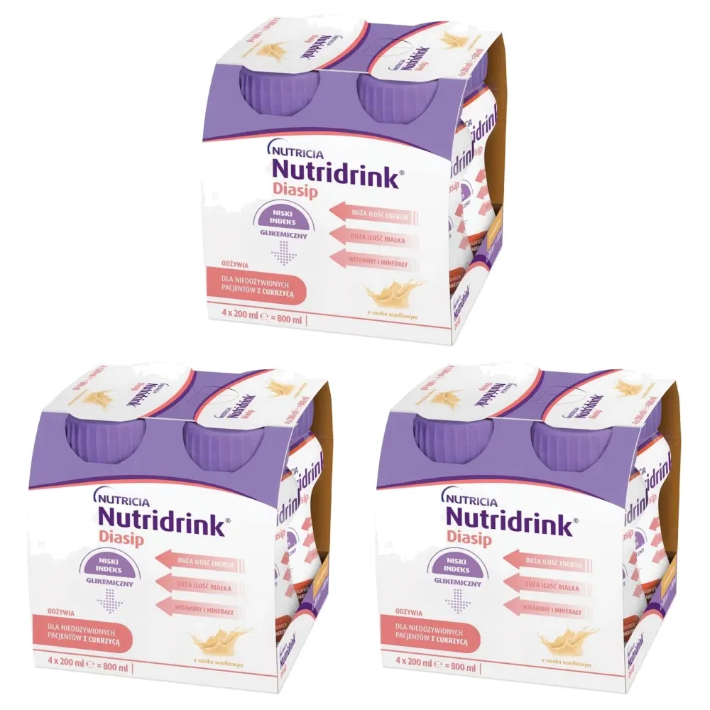 3x Nutridrink Diasip, smak waniliowy, 4 x 200 ml