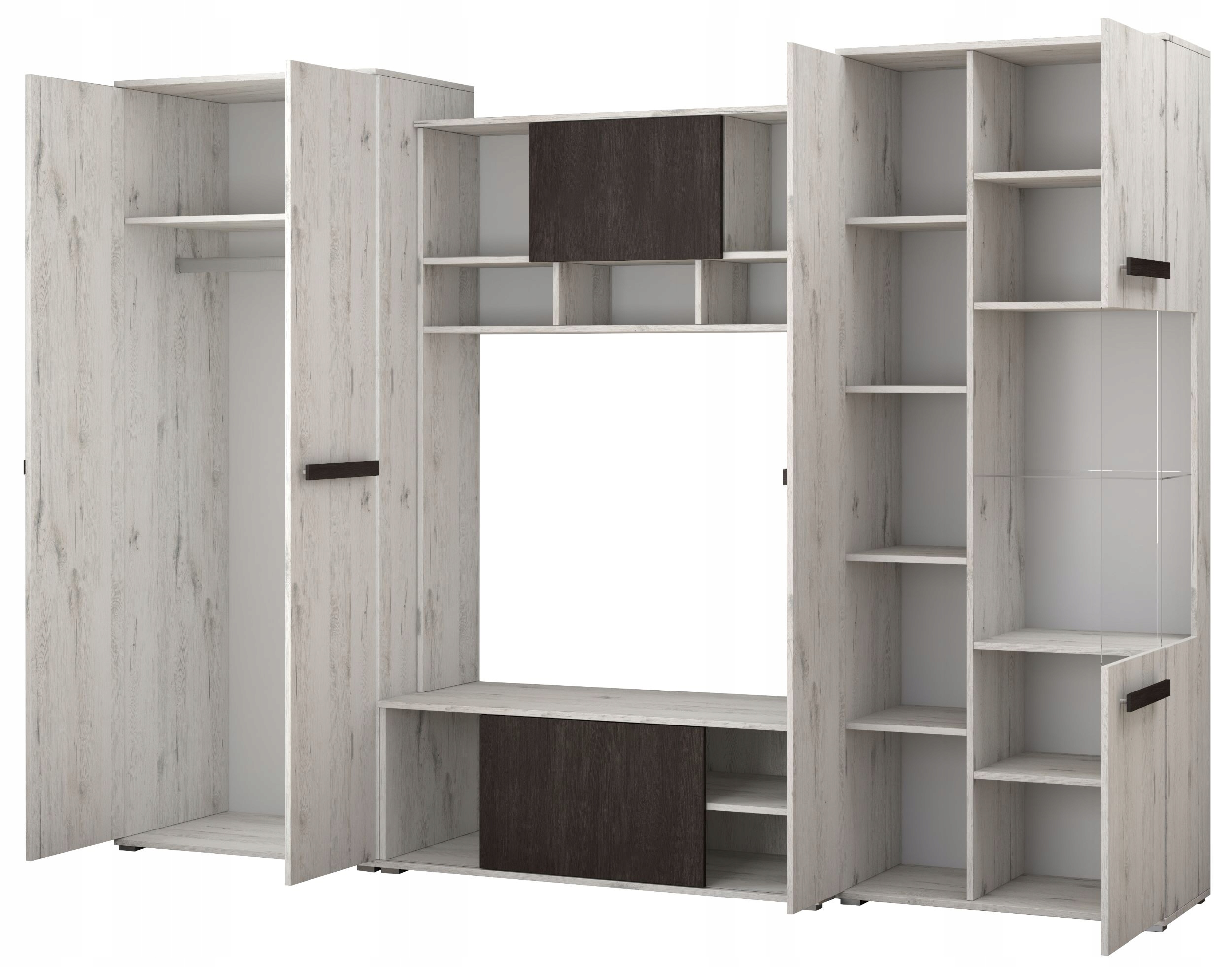 Meblościanka TINA 280cm WITRYNA RTV Kolor mebla dąb craft